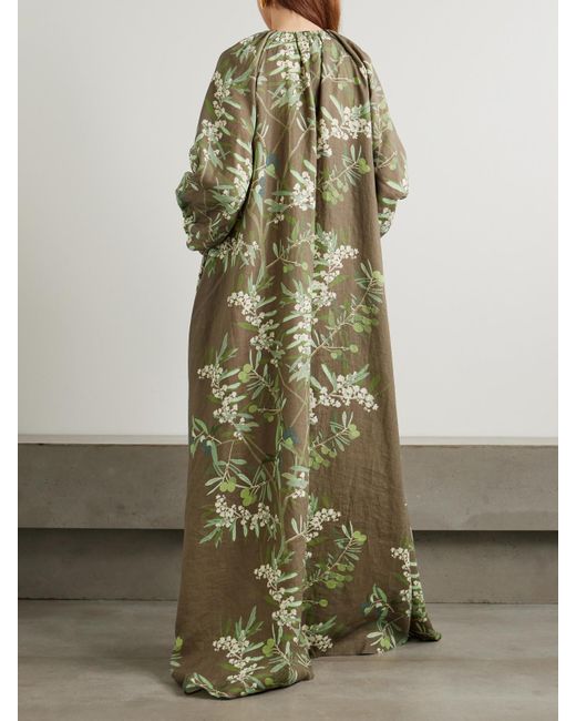 BERNADETTE Green Georgio Maxikleid Aus Leinen Mit Blumenprint