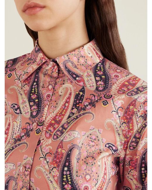 Etro Pink Paisley-Print Cotton-Blend Poplin Shirt
