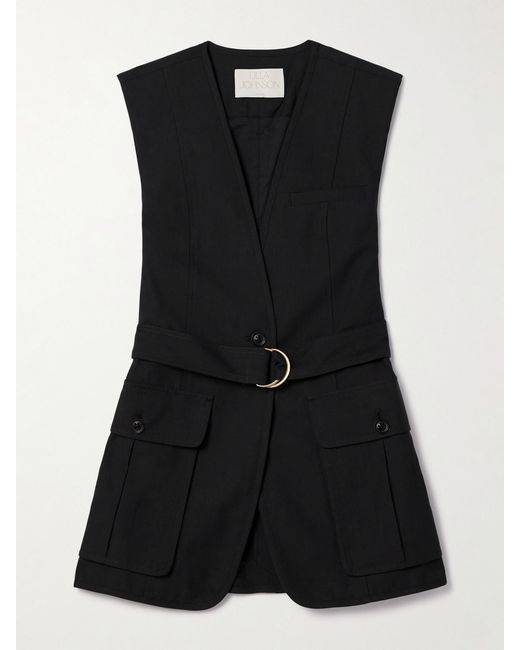 Ulla Johnson Black Twyla Belted Cotton And Tencel Lyocell-Blend Twill Vest