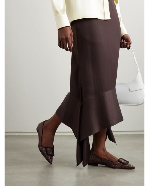 Manolo Blahnik Brown Maysale 10 Ballerinas Mit Spitzer Kappe Aus Leder Mit Krokodileffekt, Velourslederbesätzen Und Schnalle