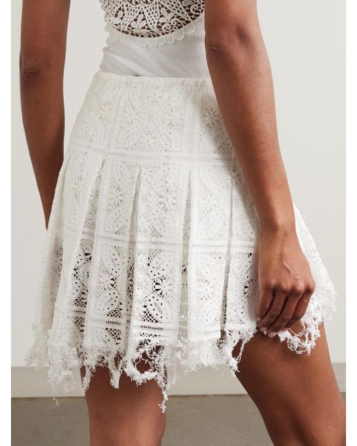 Loewe White Paula's Ibiza Minirock Aus Jersey Aus Einer Baumwollmischung Mit Lochstickerei, Falten Und Fransen