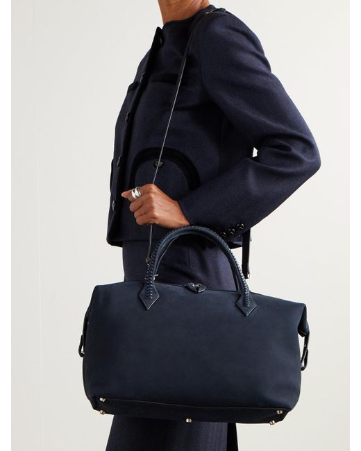 Metier Blue Vérité City Braided Leather-Trimmed Nubuck Tote