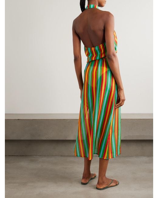 Lido Multicolor Striped Cotton And Silk-Blend Halterneck Midi Dress