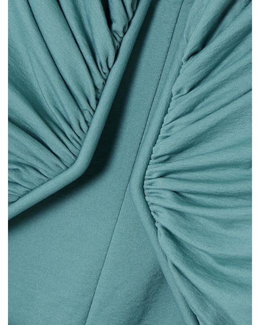 Rick Owens Blue Cutout Ruched Stretch-Jersey Top