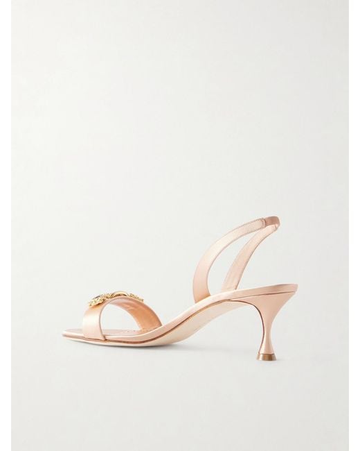 Manolo Blahnik Natural Cupisan 50 Embellished Satin Slingback Sandals