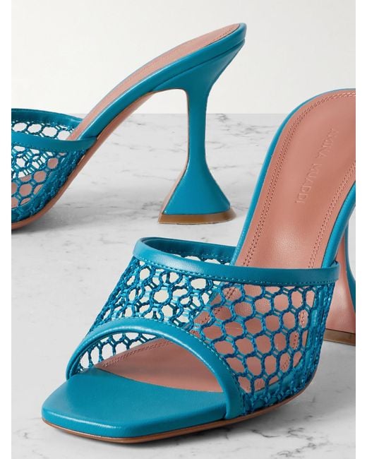 AMINA MUADDI Blue Lupita Fishnet And Leather Mules
