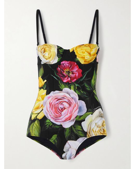 Dolce & Gabbana Black Badeanzug Mit Blumenprint, Cut-Out Und Bügeln