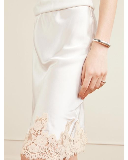 Doen White Elowette Lace-Trimmed Silk-Satin Midi Skirt