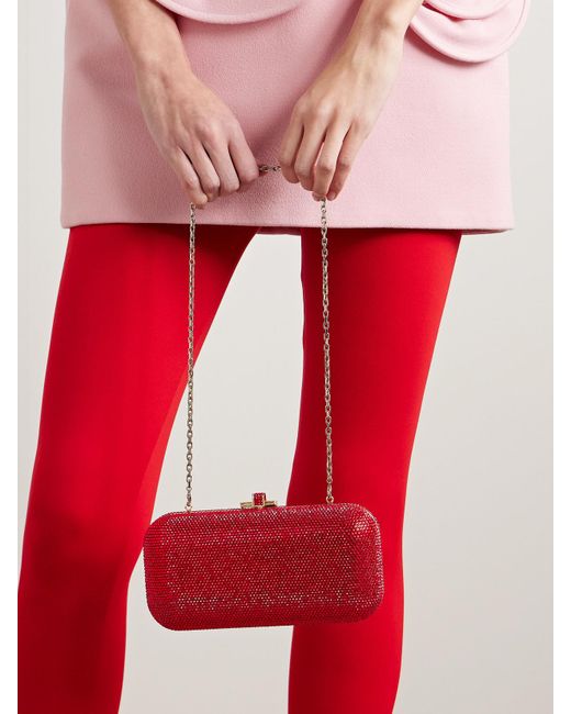 Judith Leiber Red Long Slide Goldfarbene Clutch Mit Kristallen