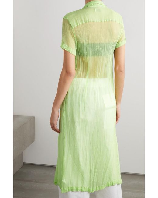 Dries Van Noten Green Crinkled Silk-Chiffon Midi Shirt Dress