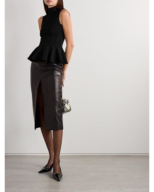 Salon 1884 Black Ismay Paneled Wool-Blend Peplum Turtleneck Top