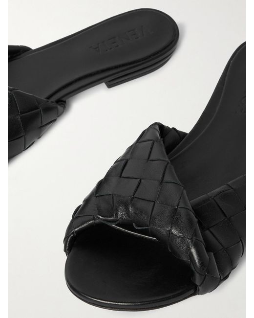 Bottega Veneta Black Blink Intrecciato Leather Slides