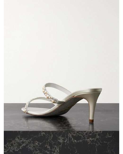 Rene Caovilla White Mules Aus Satin Mit Verzierungen