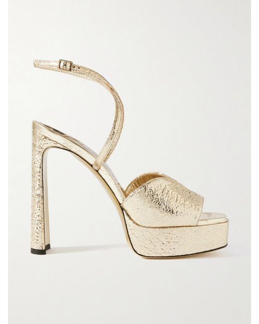 Jimmy Choo Natural Karli 125 Metallic Textured-Leather Platform Sandals