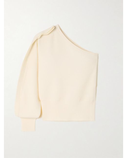 Max Mara Natural Markus One-Shoulder Ruffled Knitted Top