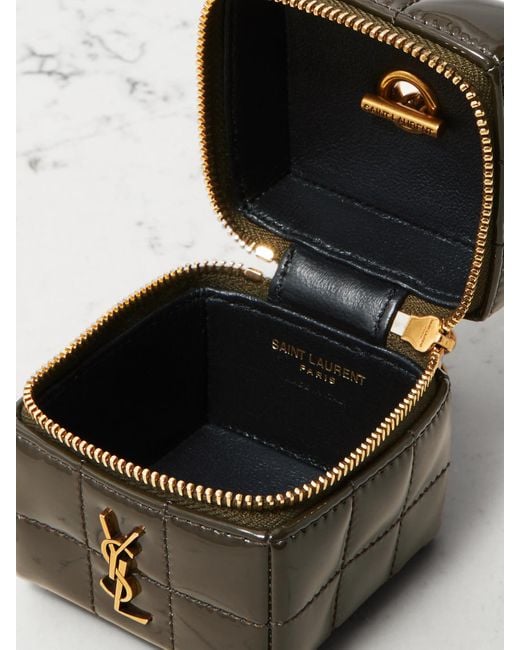 Saint Laurent Green Cassandre Micro Cube Quilted Patent-Leather Pouch