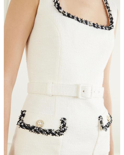Rebecca Vallance Natural Jacquie Belted Tweed Midi Dress