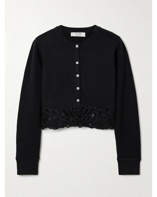 Cardigan En Coton À Finitions En Dentelle Guipure Iyla Sea en coloris Black