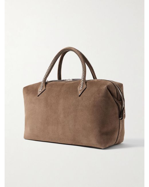 Metier Brown Vérité City Medium Braided Leather-Trimmed Suede Tote