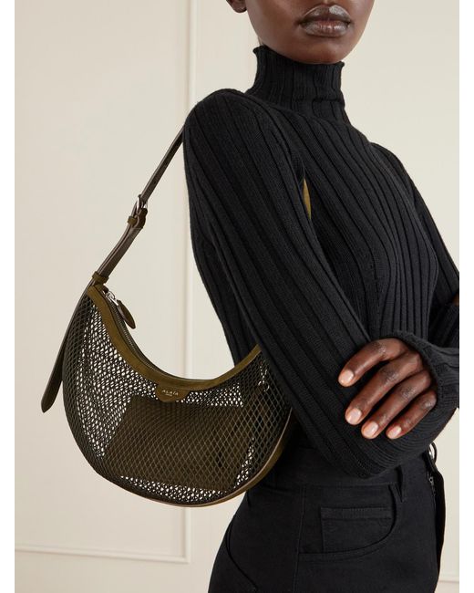 Alaïa Gray Demi Lune Suede-Trimmed Mesh Shoulder Bag