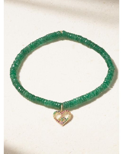 Sydney Evan Green Small Peace Heart 14-Karat Multi-Stone Bracelet