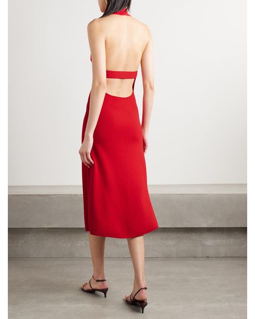 Cult Gaia Red Katara Knitted Open-Back Turtleneck Midi Dress