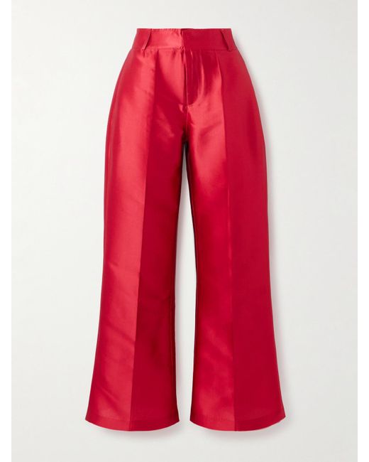 D'Estree Women's Red Yoshi Cropped Satin Wide-Leg Pants