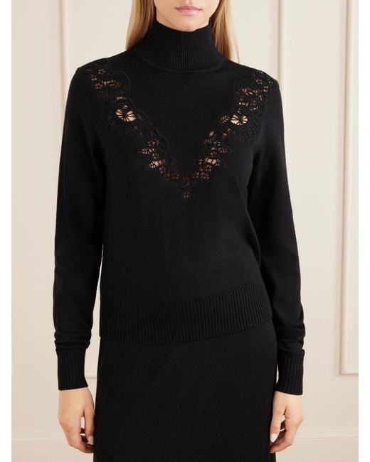 Zimmermann Blue Valiant Lace-Trimmed Wool Turtleneck