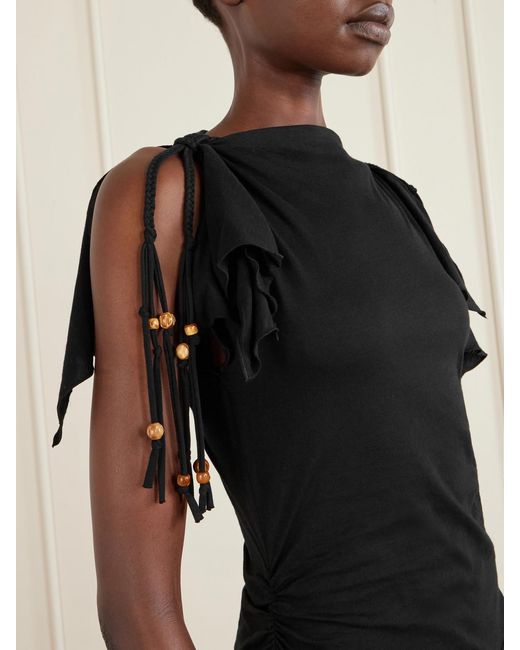 Isabel Marant Black Janick Draped Cotton-Jersey Mini Dress