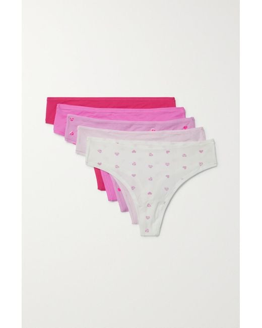 Skims Set Of Five Fits Everybody Stretch-jersey Thongs in Pink