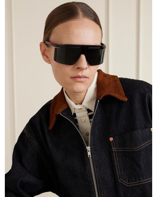 Prada Black Linea Rossa Square-Frame Acetate Sunglasses