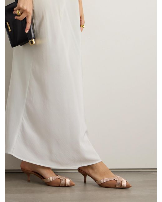 Aquazzura Natural Felix 50 Metallic Leather Mules
