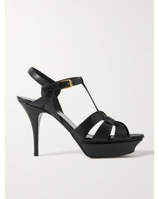 Saint Laurent Black Tribute Woven Leather Platform Sandals