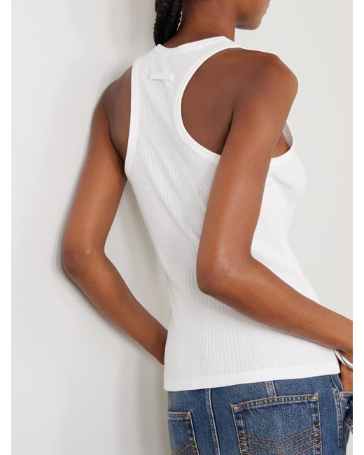 Jean Paul Gaultier White Tanktop Aus Geripptem Baumwoll-Jersey Mit Verzierung