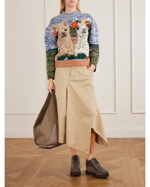 Stella McCartney Blue Mélange Knitted Embroidered Wool Sweater
