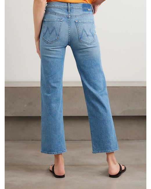 Mother Blue The Kick It Ankle Mid-Rise Bootcut Jeans