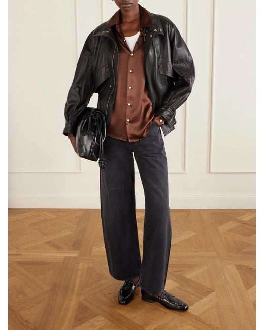 Comme Si Brown La Classica Silk-Charmeuse Shirt