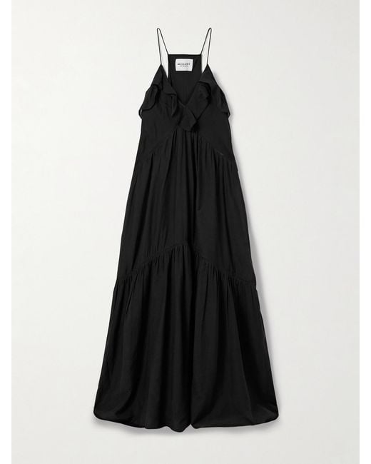 Isabel Marant Black Vasma Tiered Ruffled Cotton-Blend Maxi Dress