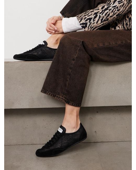 Jimmy Choo Black Sunny Leather-Trimmed Suede And Lace Sneakers