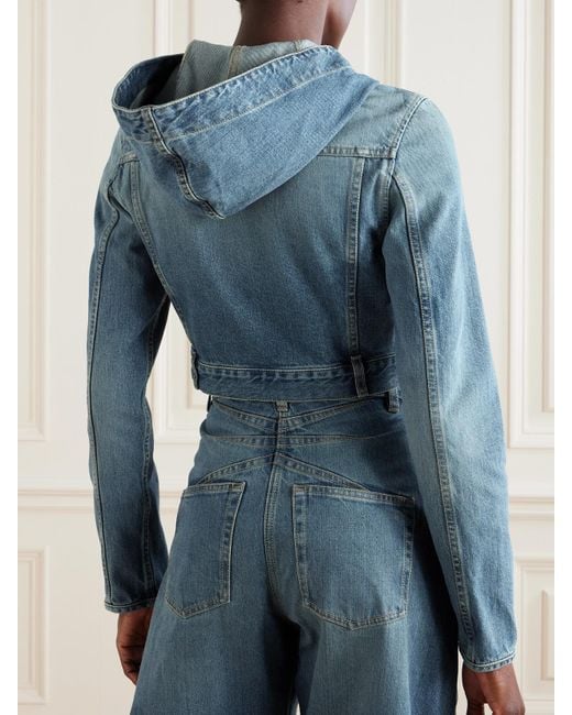 Alaïa Blue Cropped Hooded Denim Jacket