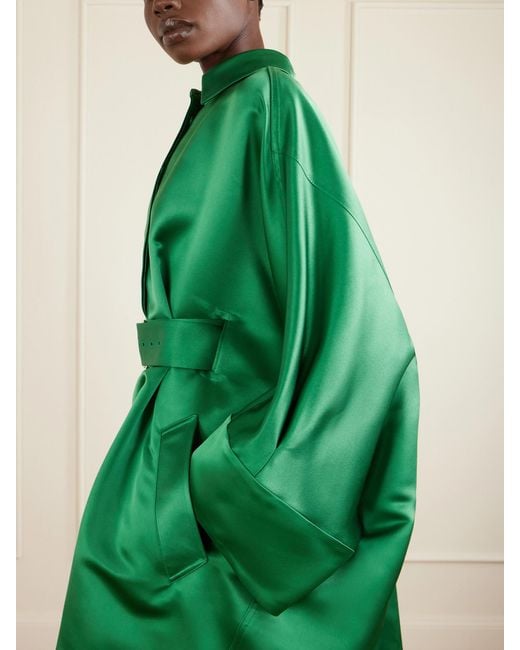 Givenchy Green Belted Silk-Satin Shirt Dress