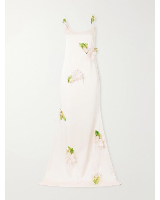 Ilkyaz Ozel Natural Mellow Floral-Embellished Satin Gown
