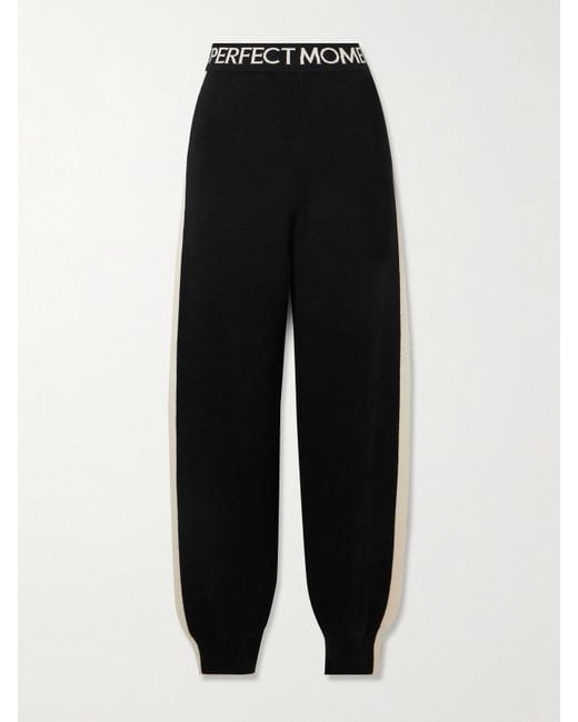 Perfect Moment Black La Tour Intarsia Wool-Blend Tapered Track Pants