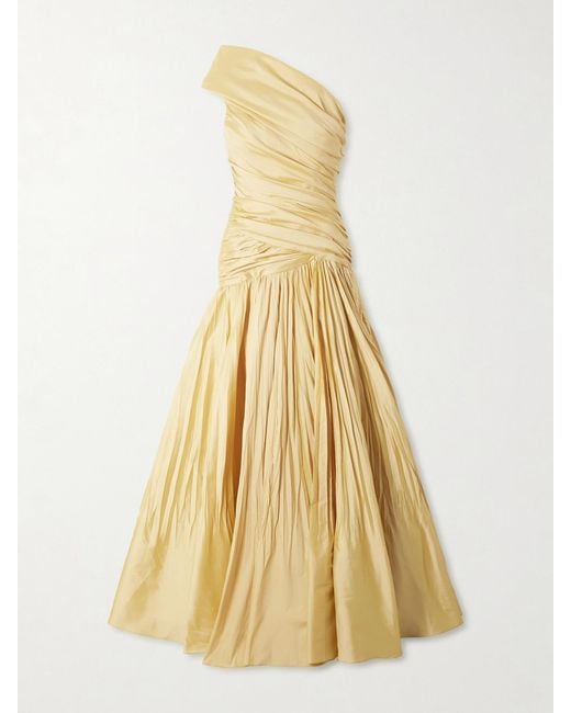 Marmar Halim Metallic One-Shoulder Draped Gathered Taffeta Gown