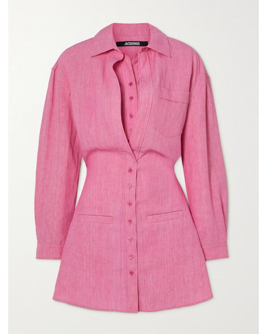 Jacquemus Pink Baunhilha Layered Linen Mini Shirt Dress