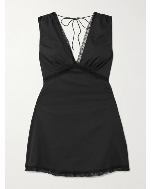 Faithfull The Brand Black Denise Minikleid Aus Baumwoll-Voile Mit Spitzenbesätzen