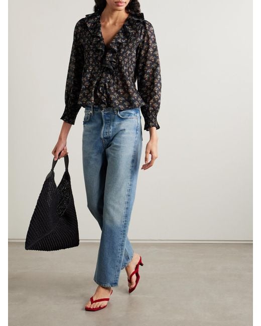 Doen Black Hardy Bluse Aus Biobaumwoll-Voile Mit Blumenprint, Biesen Und Volant
