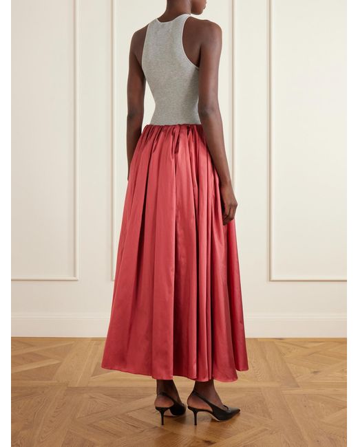 Abadia Red Elodie Pleated Duchesse-Satin Midi Skirt