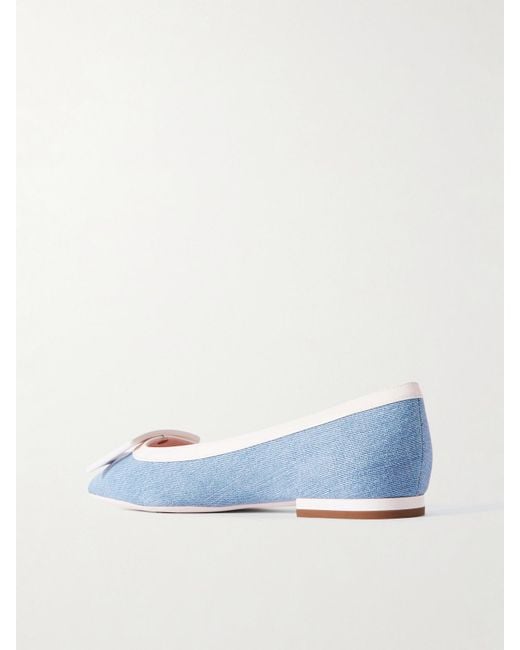 Roger Vivier Blue Gommettine Buckled Denim And Patent-Leather Ballet Flats