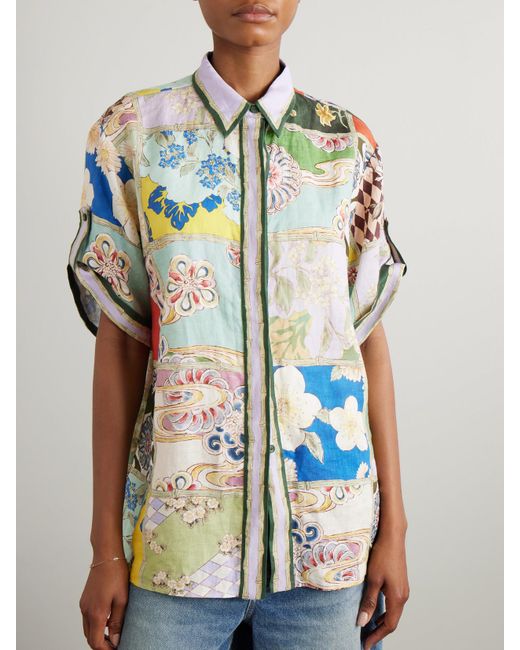 ALÉMAIS Blue Bianca Hemd Aus Leinen Mit Blumenprint